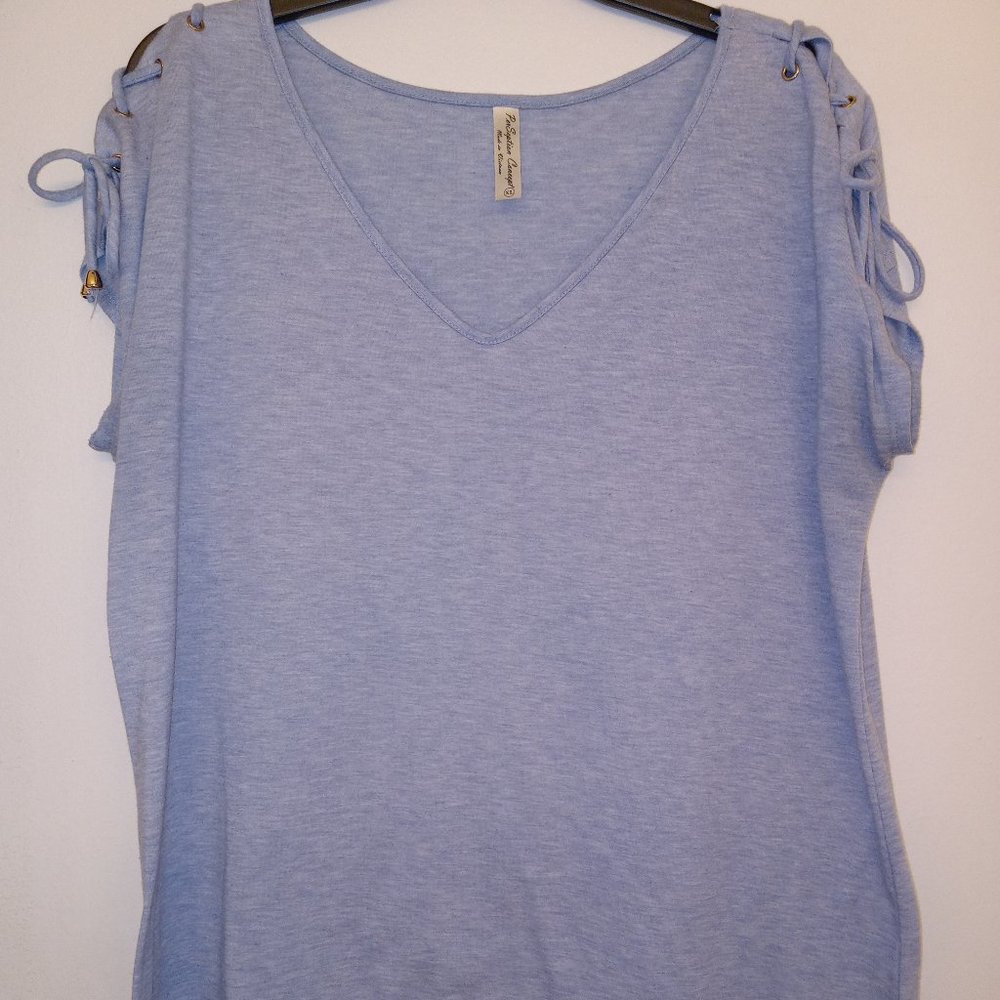 Soft blue top with shoulder ties